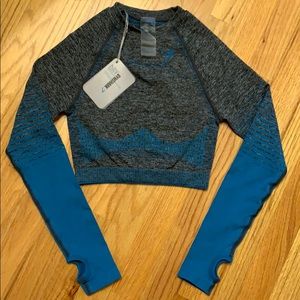 Amplify seamless long sleeve crop top black/teal